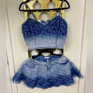 2 pc Denim Short Set Woman’s Size MEDIUM